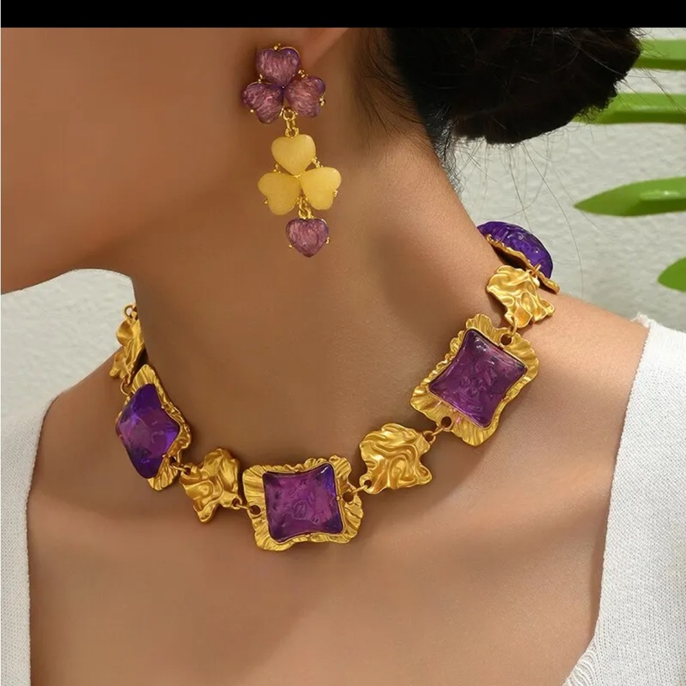 Beautiful Gold filled purple Gem Necklace Set